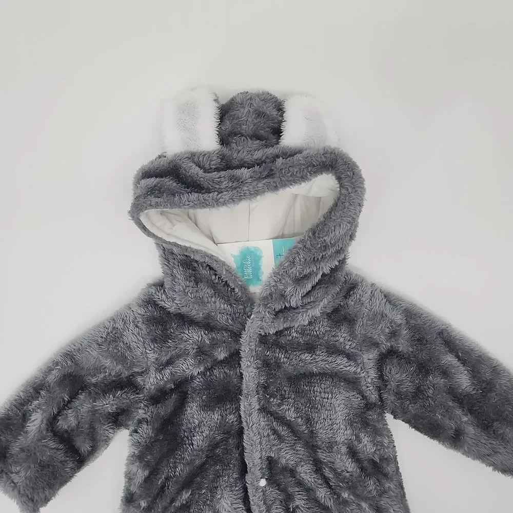 Baby gender neutral unisex hoodie footie long sleeve bear snap jumpsuit - Picture 3 of 8